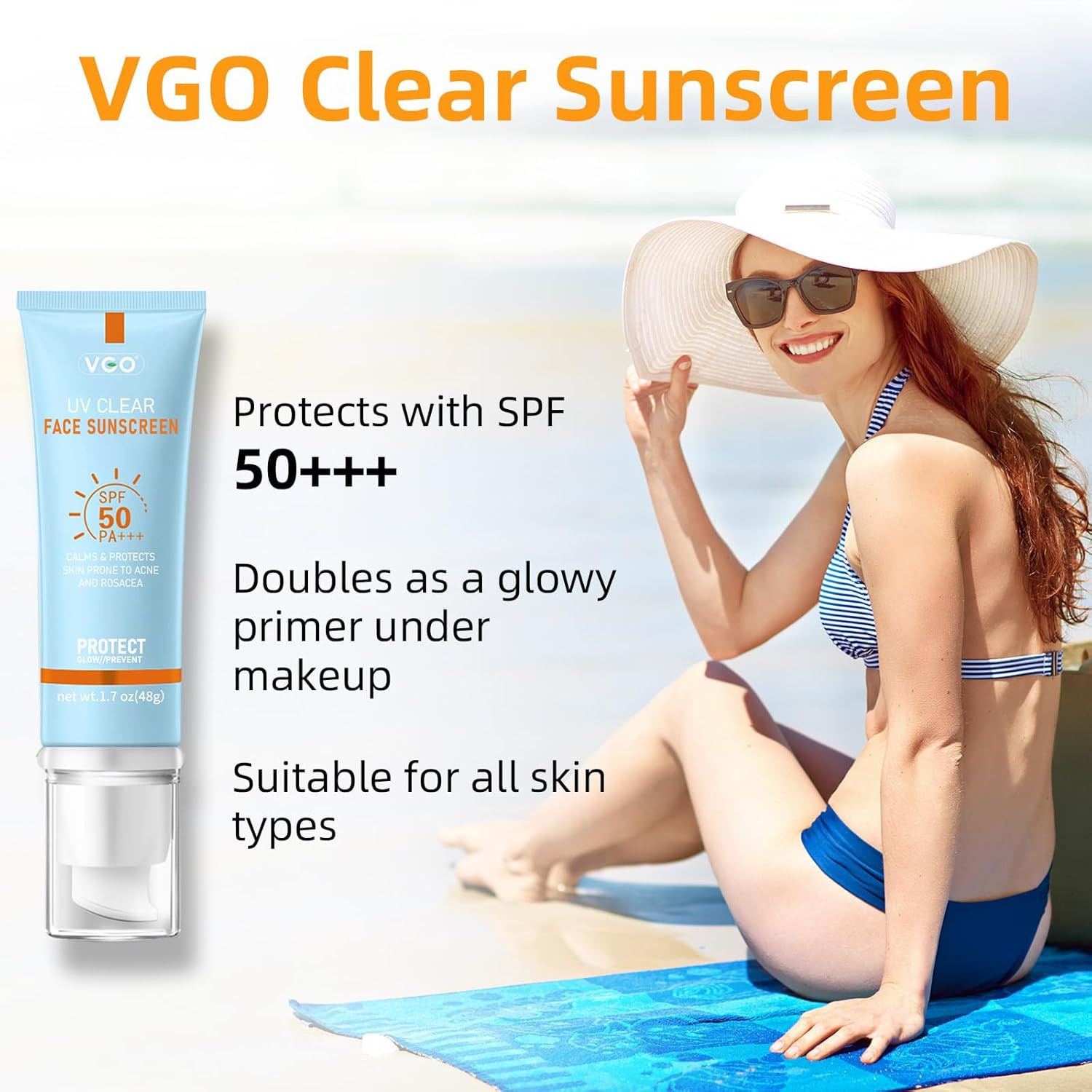 VGO Clear Face Sunscreen SPF 50, Hydrating Sun Essence Leaves No Sticky Feeling