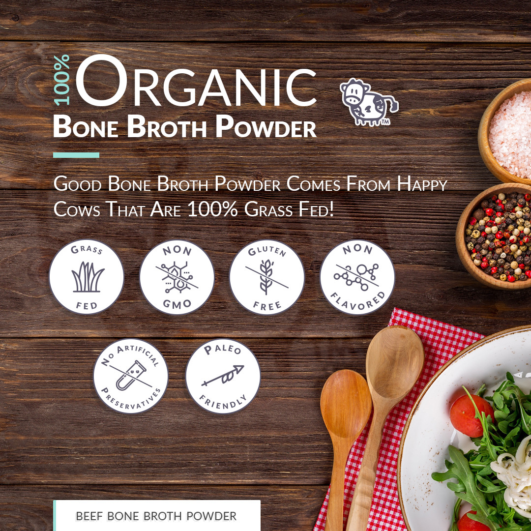 Bone Broth Powder – Pure Protein Organics – Grass-fed (2.2LB / 1kg)