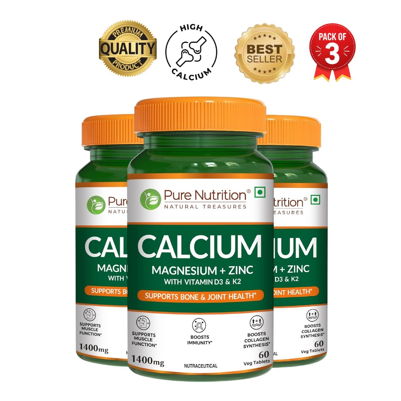 3 Pack Pure Nutri.tion Calcium Citrate Tablets 180 Ct