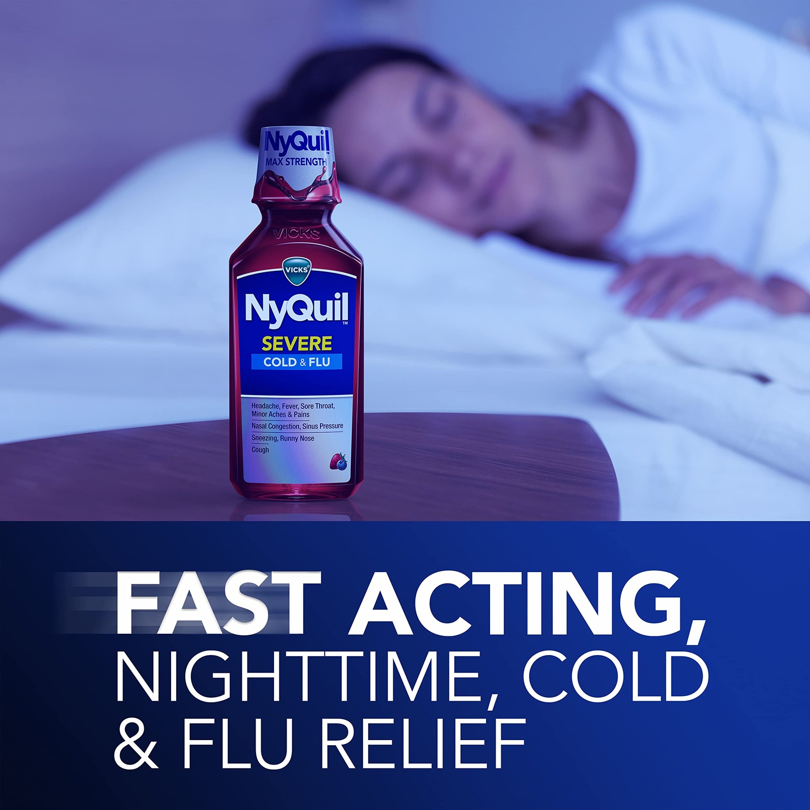 Vicks NyQuil SEVERE Cold & Flu Liquid 12 Fl Oz (Pack of 2), Original Version