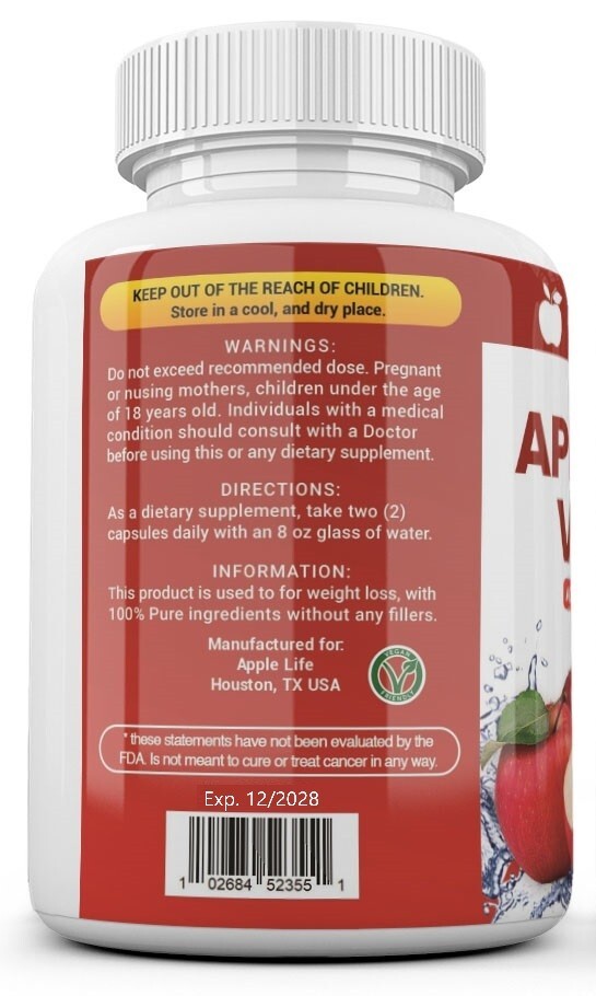 3 X Pure APPLE CIDER VINEGAR ACV 3000mg PURE WEIGHT LOSS FAT BURNER Diet Pills