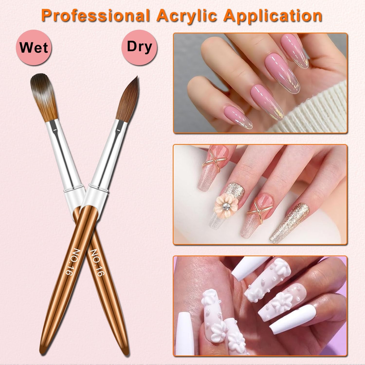 MUSILAN Acrylic Nail Brush Set, 4pcs Size 8/10/12/16 Professional Art 1