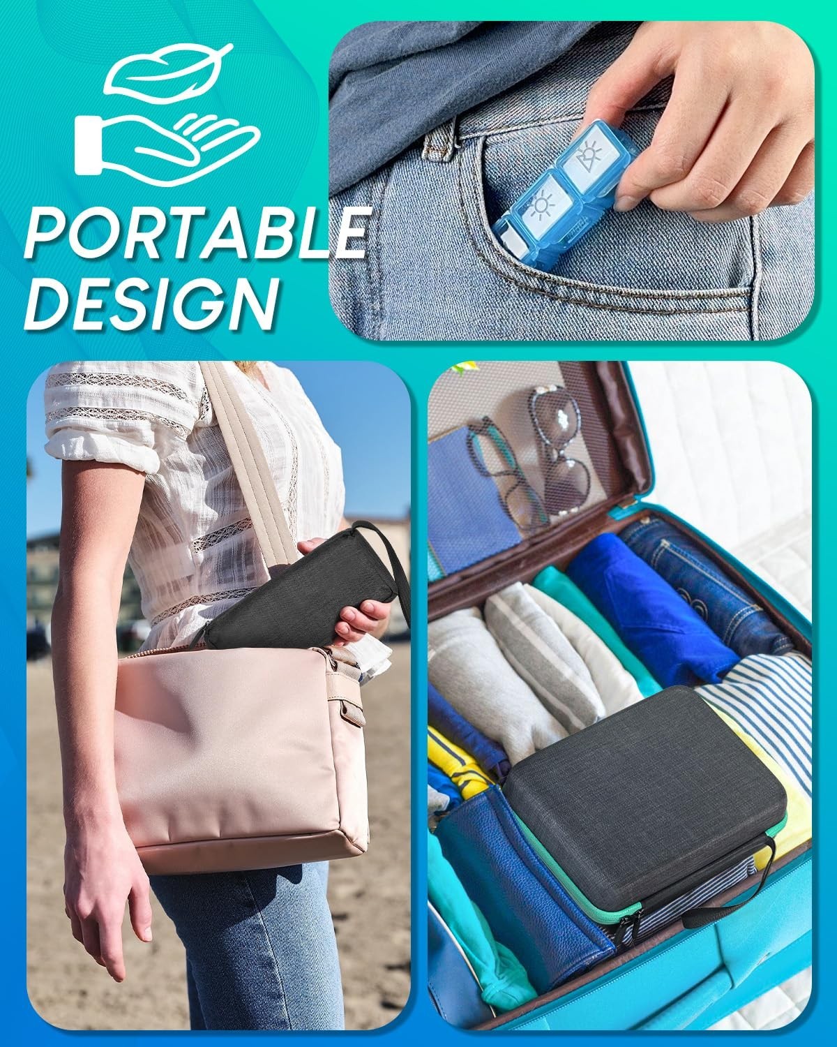 31-Day Pill Organizer with Cutter & Stickers, Portable Hard Shell, 3x Daily Use