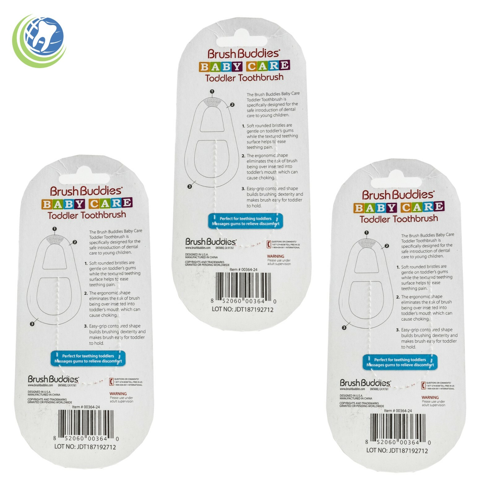 3X New Brush Buddies Baby Care Toddler Toothbrush 3-36 Months Discomfort Relief