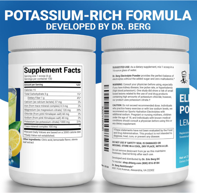 Dr. Berg Zero Sugar Keto Electrolyte Powder, Lemonade, 100 Servings