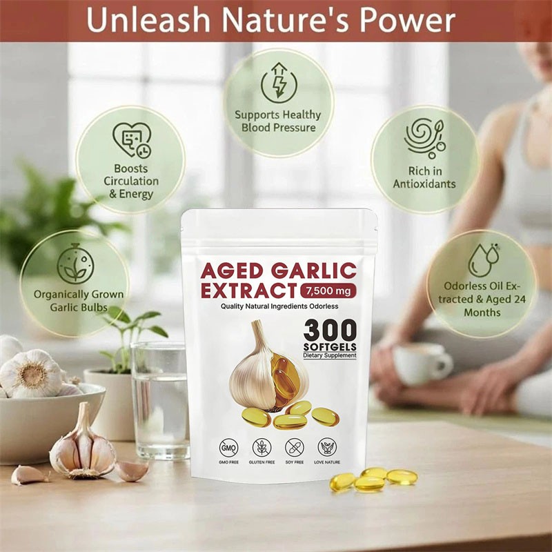 Odorless Garlic 7500mg Per Servings, 300 Softgels 2 Years Aged Garlic Extra