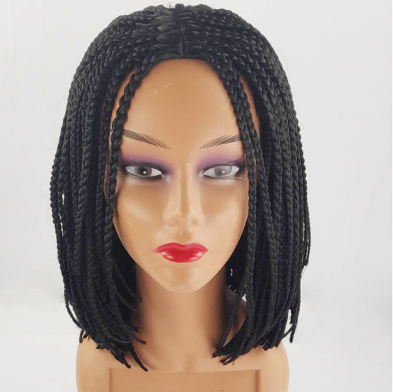 Women Synthetic Black Box Braided Wigs Short Bob Cornrow Braids Wigs None Lace