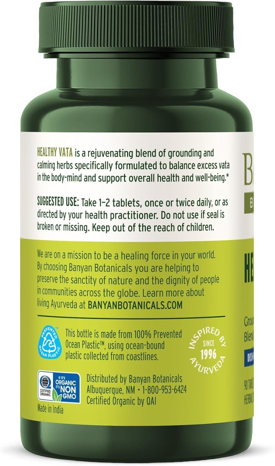90 Tablets of Organic Healthy Vata – Natural Support for Sleep, Skin, & Clarity