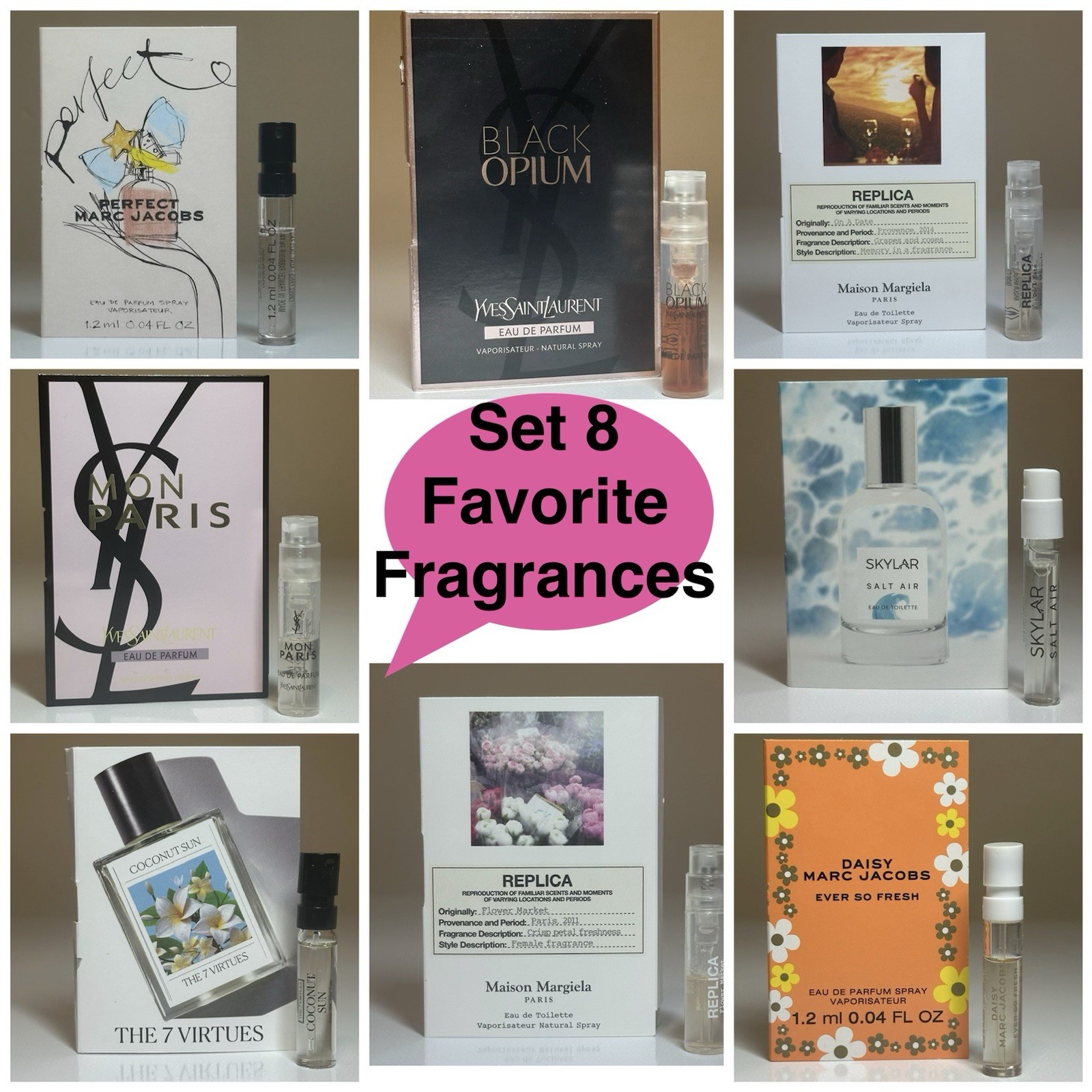 Perfume samples Set. Lot of 8 Units Travel Size. Fagance Designer.