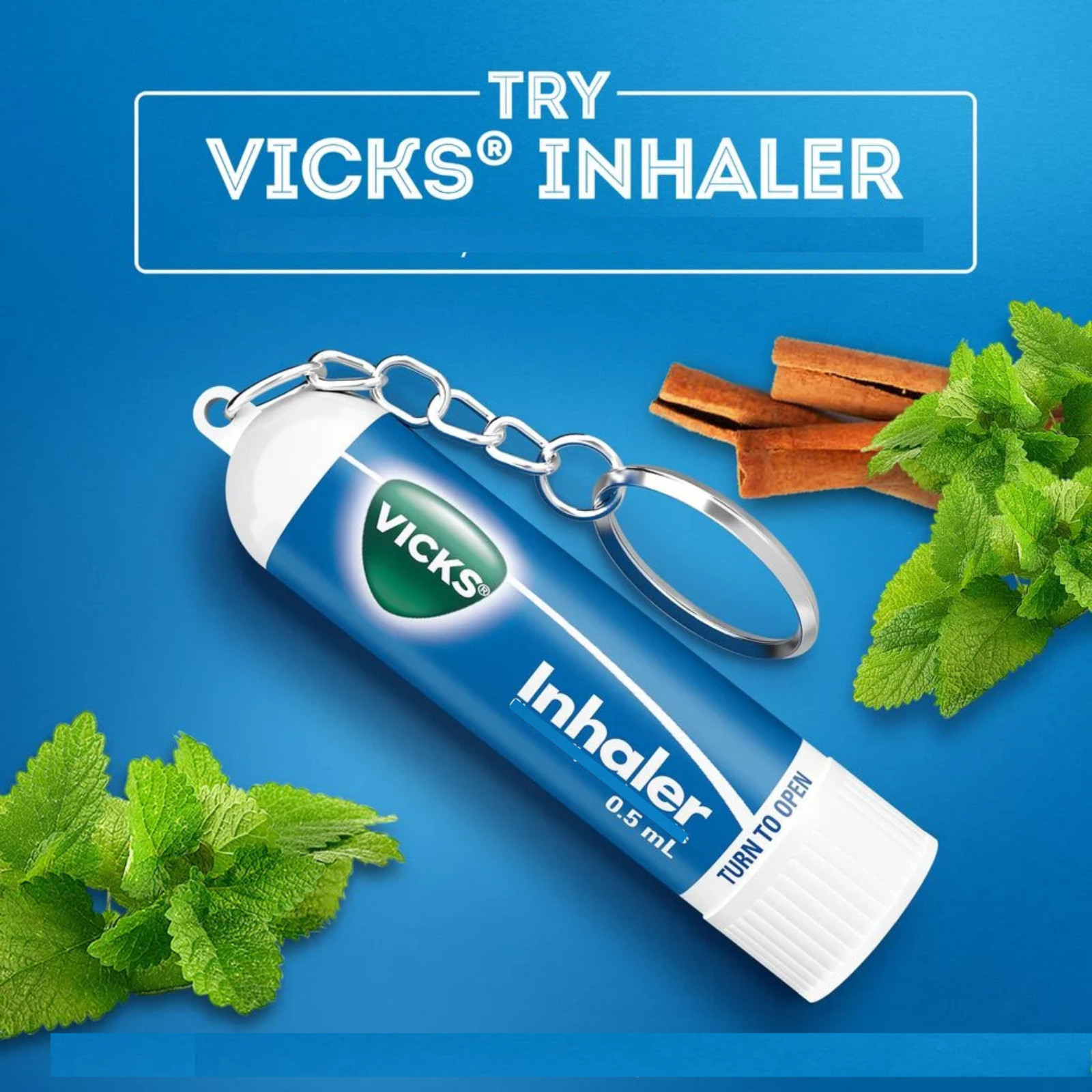 Vicks Nasal Inhaler Travel Size With Keyring Portable Pack of 12 0.02oz/0.5ml