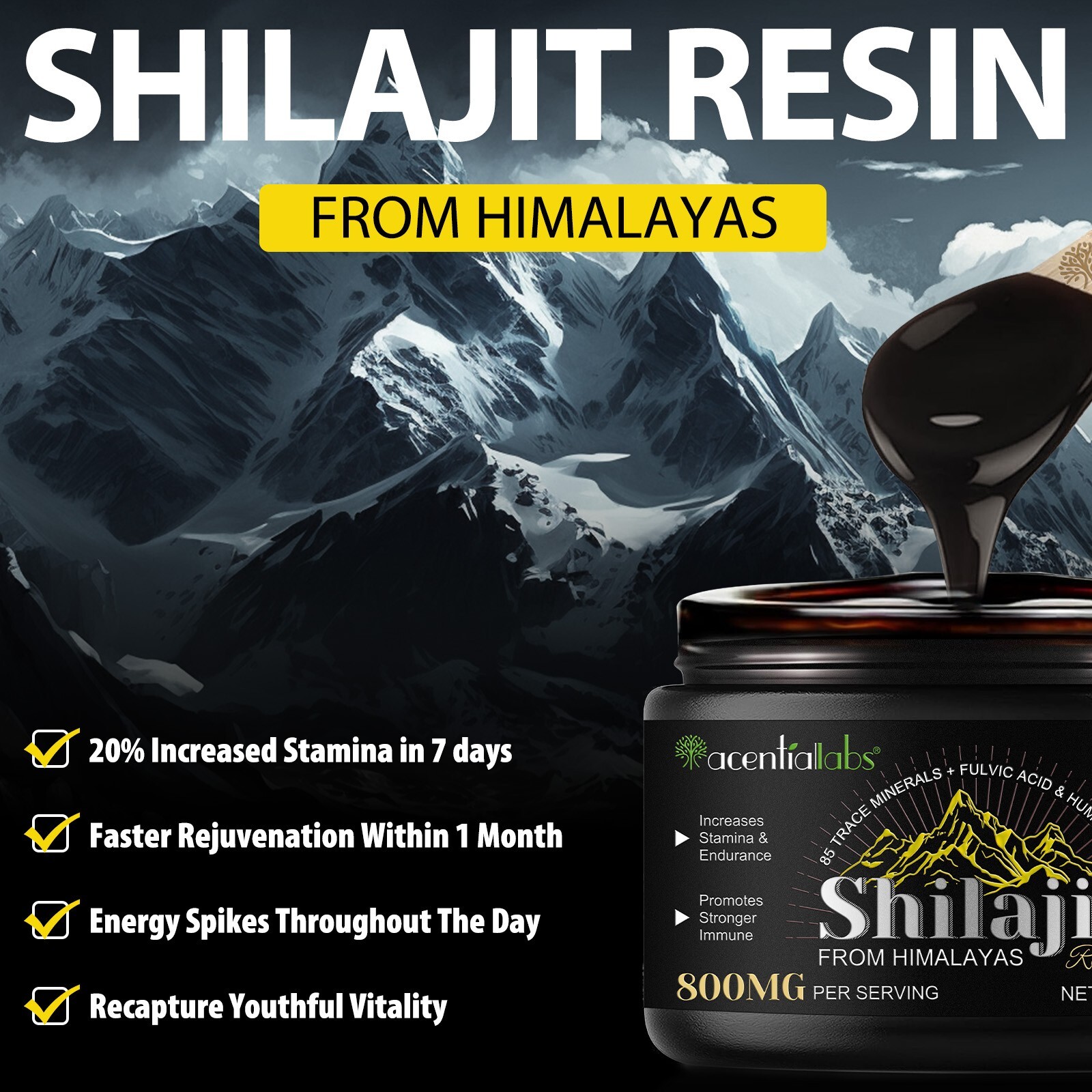 Pure 100% Himalayan Shilajit, Soft Resin, Organic, Extremely Potent, Fulvic Acid