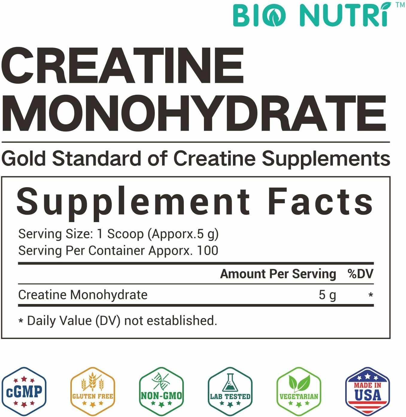 Pure Creatine Monohydrate Supplements Powder | 5000mg Per Serving | BY BIO NUTRI