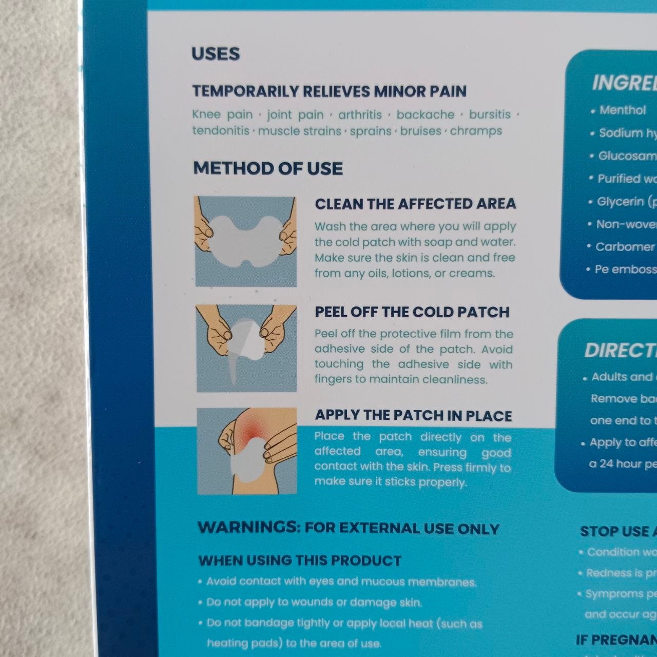 Evin Pain Relief Cold Patch Joint Care 6 Patch Cooling Gel Hydrogel Sore Muscle