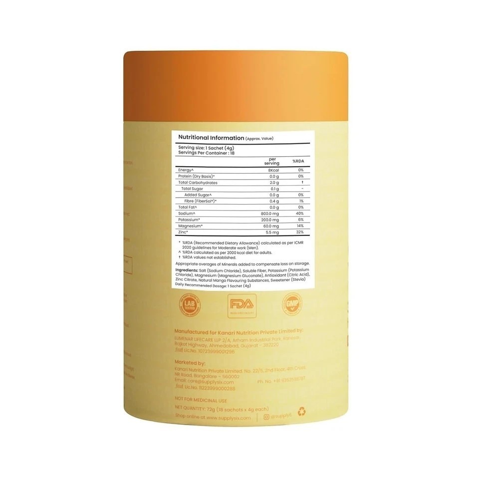 Supply6 Salts | Electrolyte Mix | Zero Added Sugar, (36 Servings, Mango)
