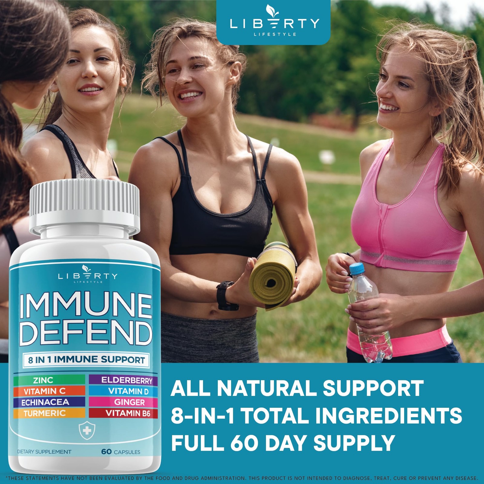 Liberty Lifestyle 8 in 1 Immune Supplement with 60 Count (Pack of 3)