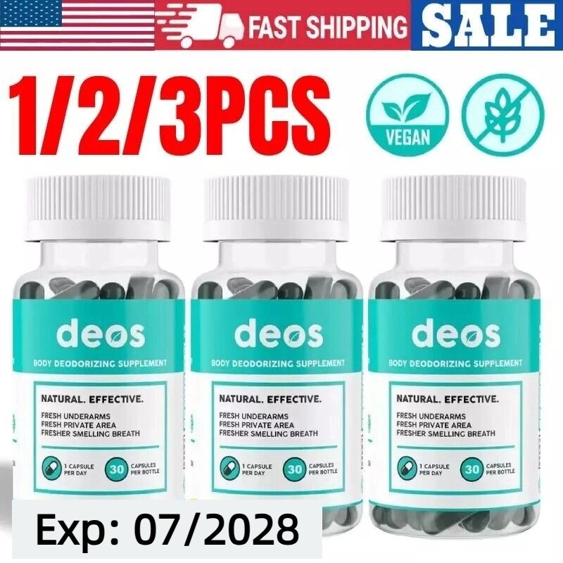 1-3 Pack DEOS Internal Deodorant Supplement – Full Body Deodorizer (30 Capsules)