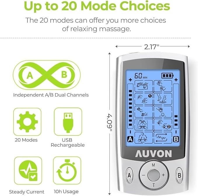 AUVON Dual Channel TENS massager 20 Modes Muscle Stimulator AS8012