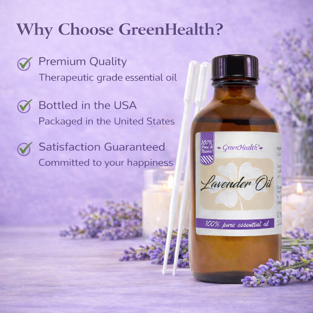 4 fl oz GreenHealth Lavender Essential Oil w/ 3 Free Droppers
