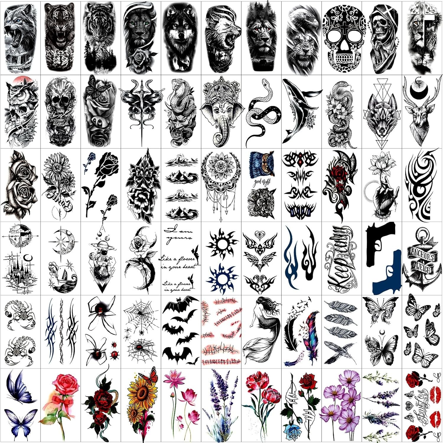 82 Sheets Temporary Tattoo Stickers, Body, Arm, Chest, Legs For Men and Women