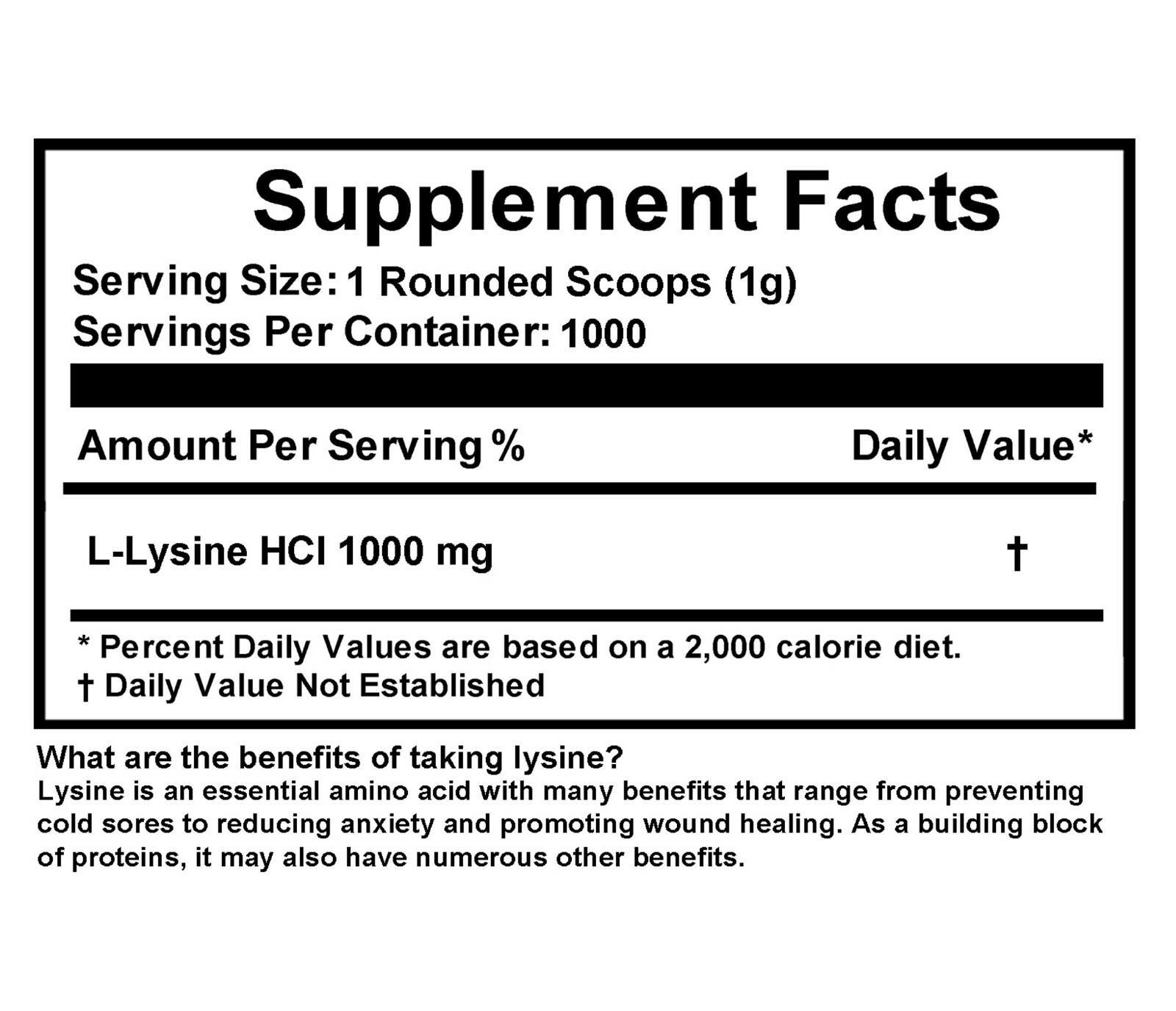 1000g (2.2 lb) L-LYSINE HCL PURE POWDER US PHARMACEUTICAL GRADE KOSHER