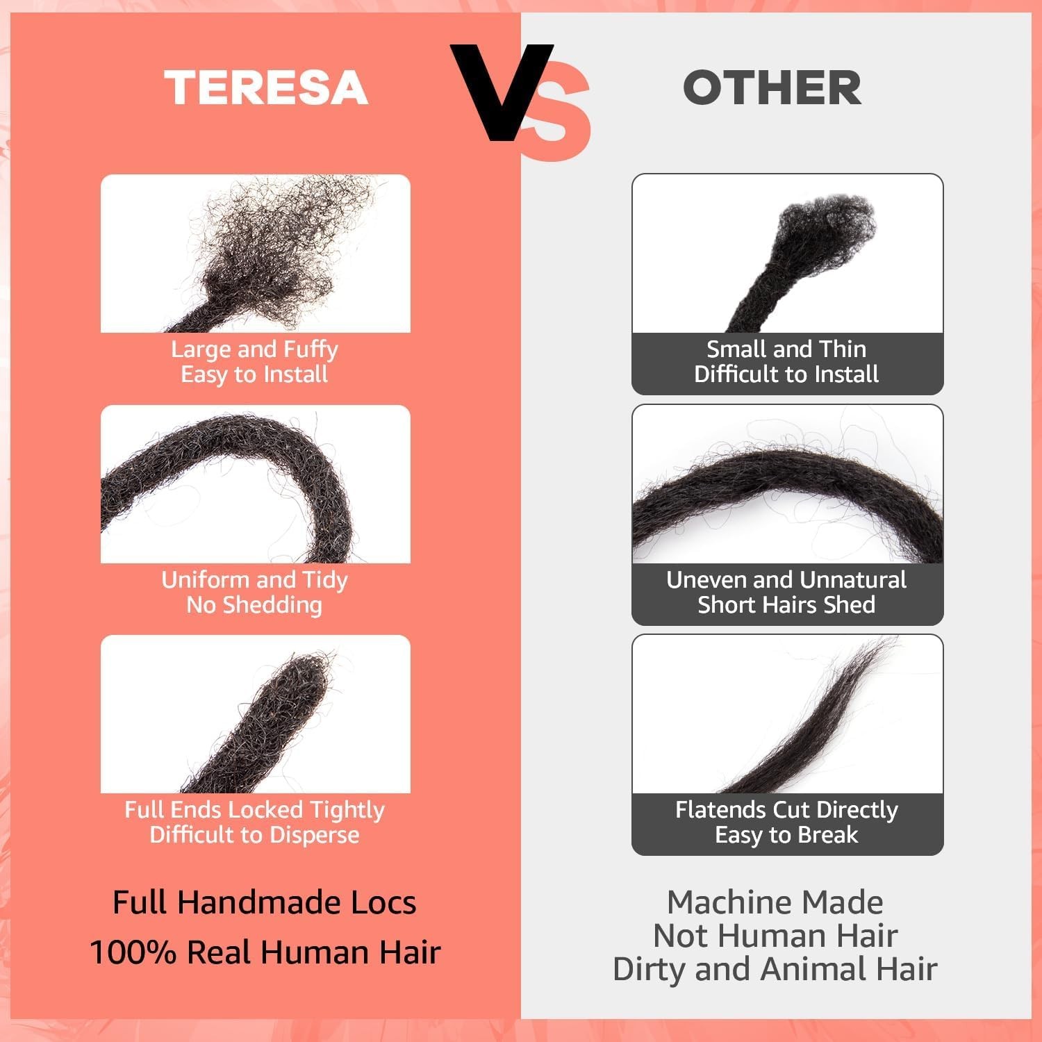 Jiajia Teresa Small 0.4Cm And 0.8Cm Width 6-18 Inch 100 Human Hair Dreadlock