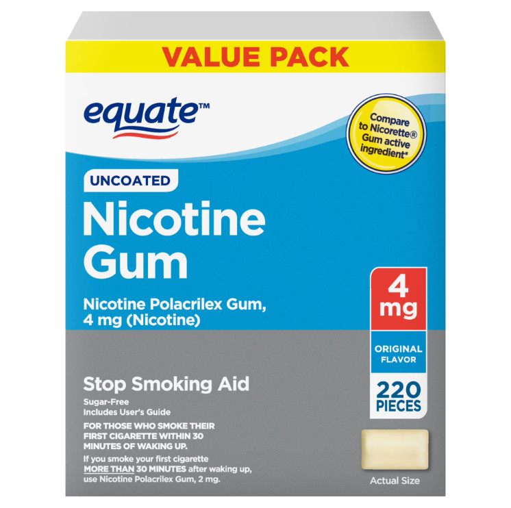 Equate Uncoated Nicotine Gum 4 mg, Original Flavor, 220 Count – Stop Smoking Aid