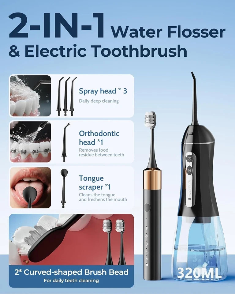 Electric Toothbrush with Water Flosser Sonic Oral Care Waterproof Family Set