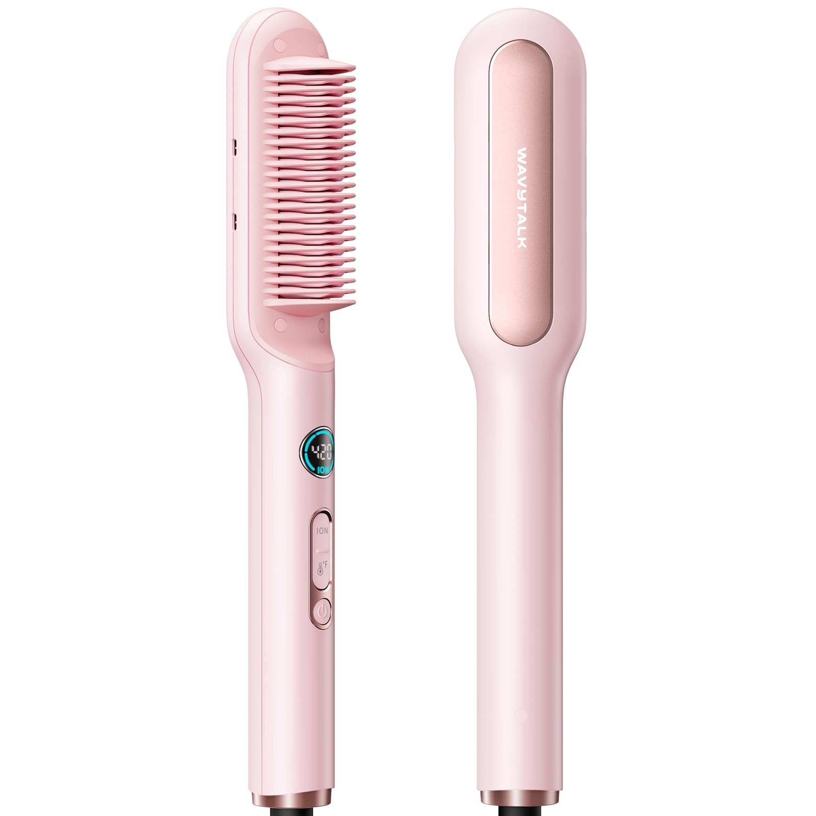 Ionic Hair Straightener Brush, Anti-Scald Ceramic Comb, LED Display, Dual Voltag