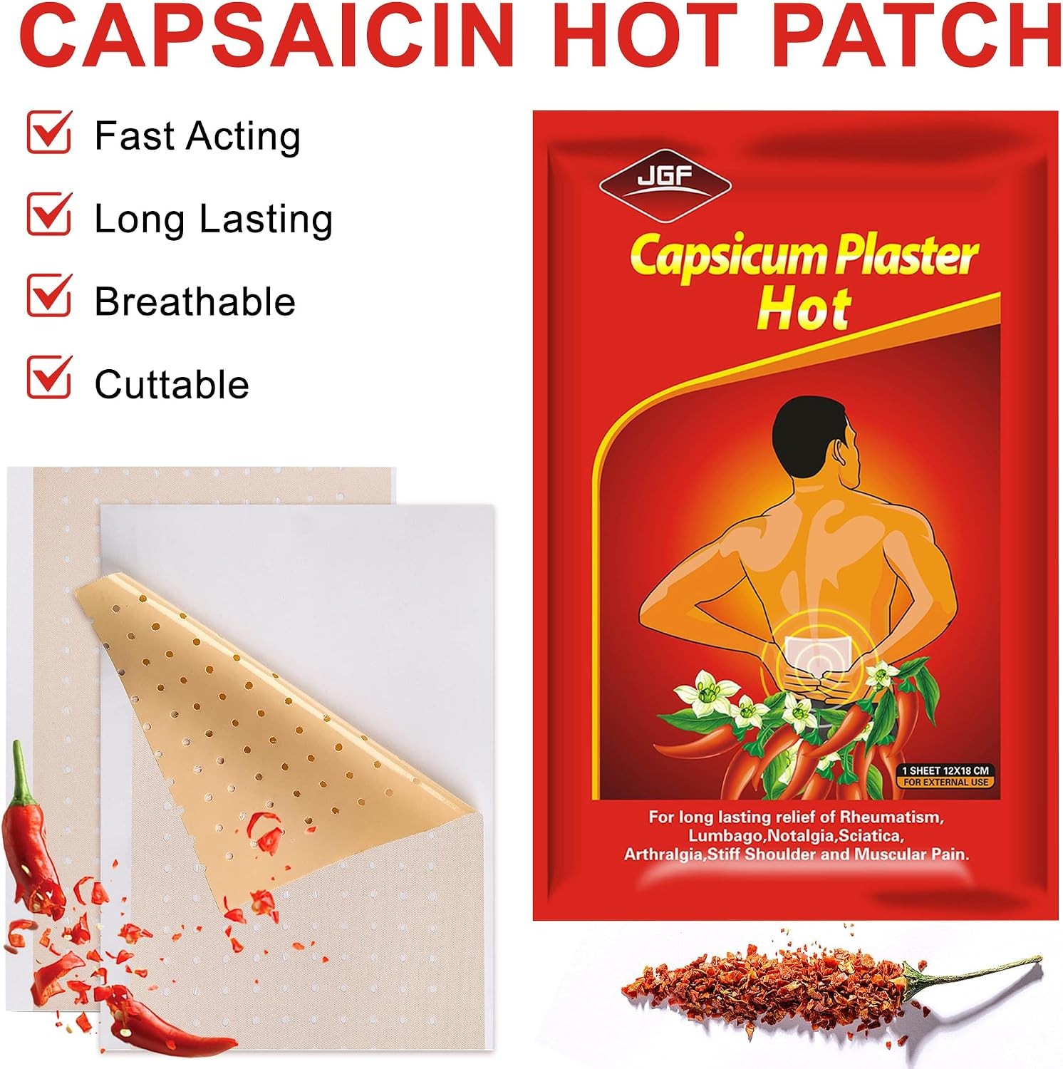 50 Count Capsaicin Patches,4.72″x7.08″ Hot Capsicum Patch