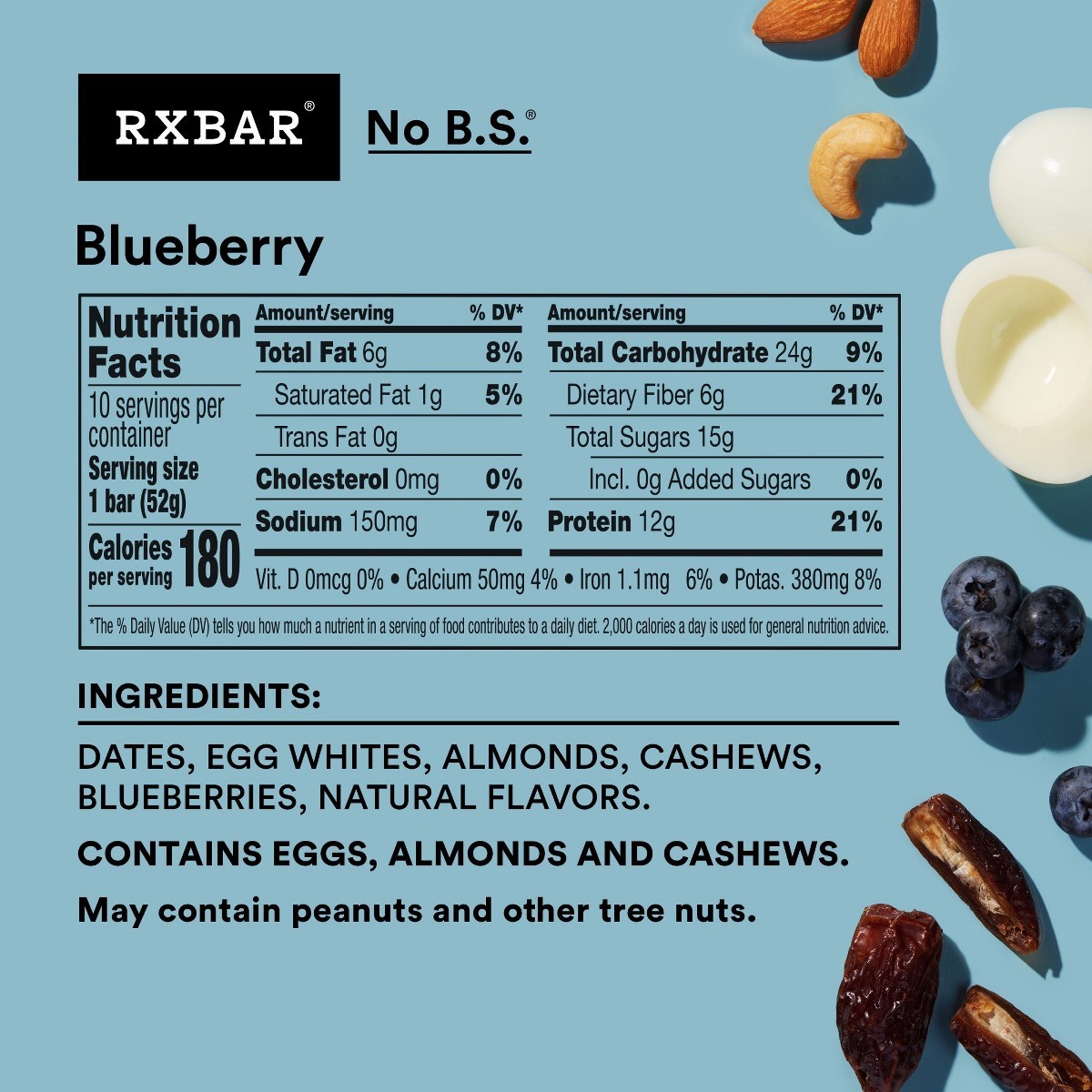 RXBAR Blueberry Protein Bars – 12g Protein – 18.3oz/10ct