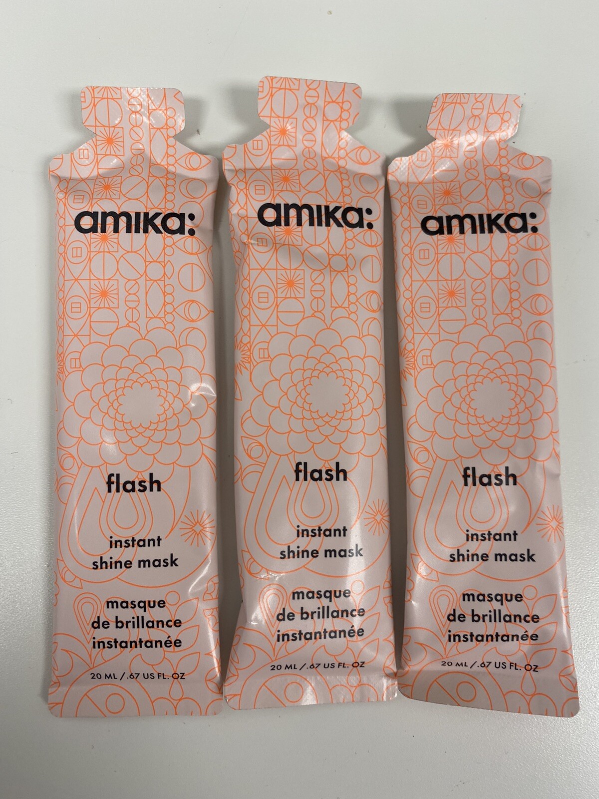 3 Amika Flash Instant Shine Hair Mask 0.67 Oz 20 mL Each 2 Oz Total Hydrating