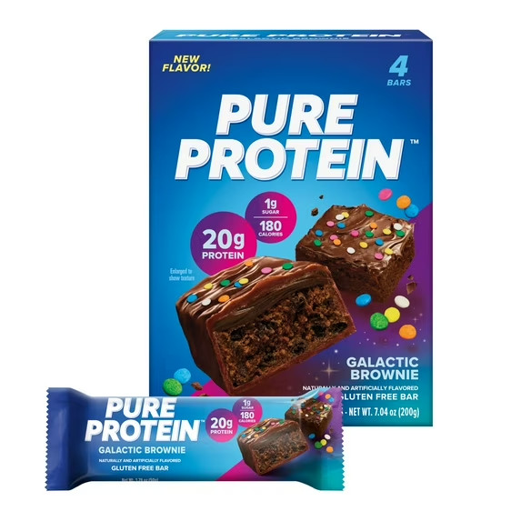 Pure Protein Bars, Galactic Brownie, Gluten Free, 20g Protein, 1.76 oz, 4 Count