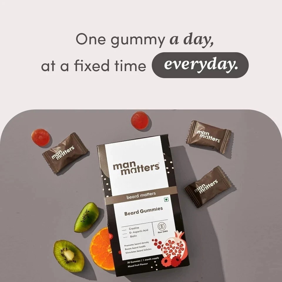 Man Matters Beard Gummies for Men 30 Days Pack Thicken Beard Stimulates Follicle