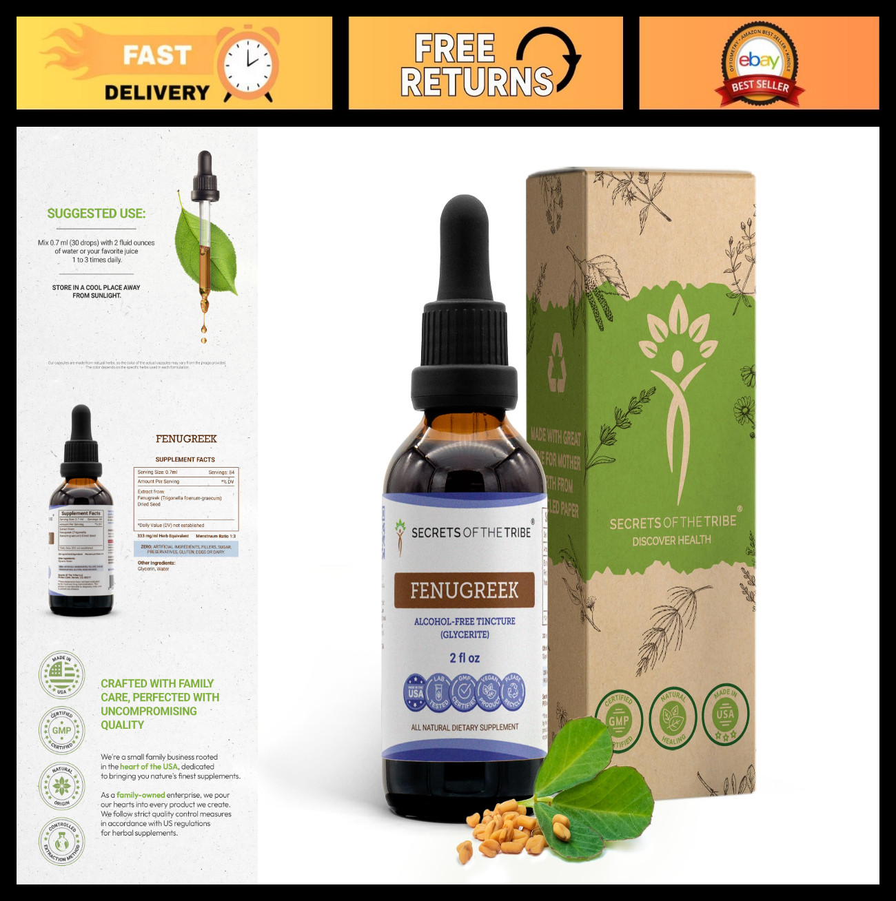 Alcohol-Free Fenugreek Tincture Liquid Extract – Herbal Supplement 2 FL OZ