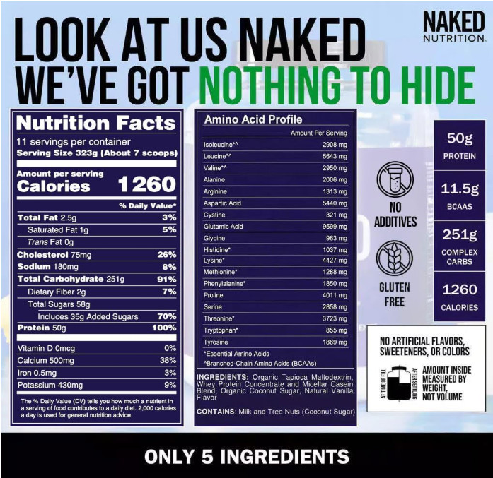 NAKED Vanilla Mass Weight Gainer Protein Powder, 8 lb, 11 Servings