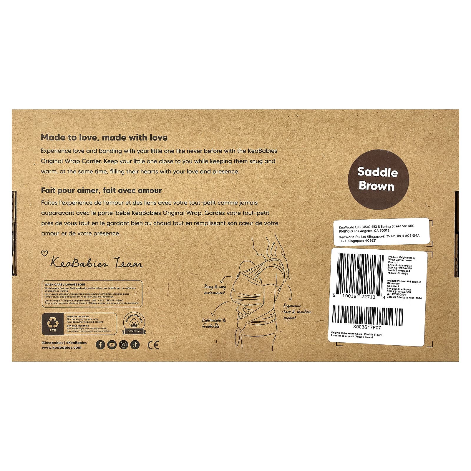 2 X KeaBabies, Original Baby Wrap Carrier, For Babies 0-36 Months, Saddle Brown,