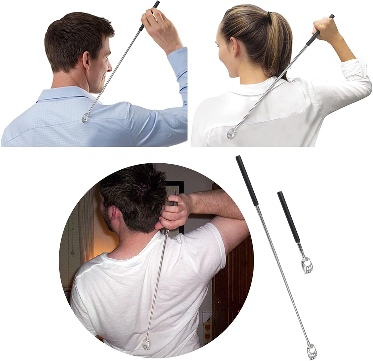 Stainless Steel Extendable Back Scratcher with Soft Grip for Ultimate Comfort