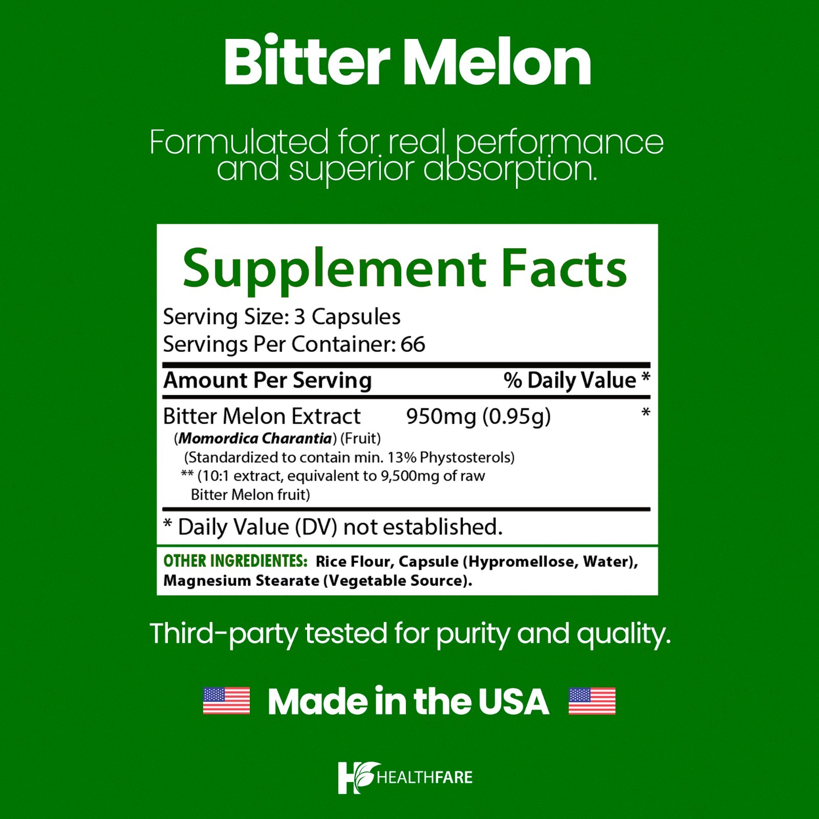 Healthfare Organic Bitter Melon Extract 9500mg | 200 Capsules Ultra Concentrated