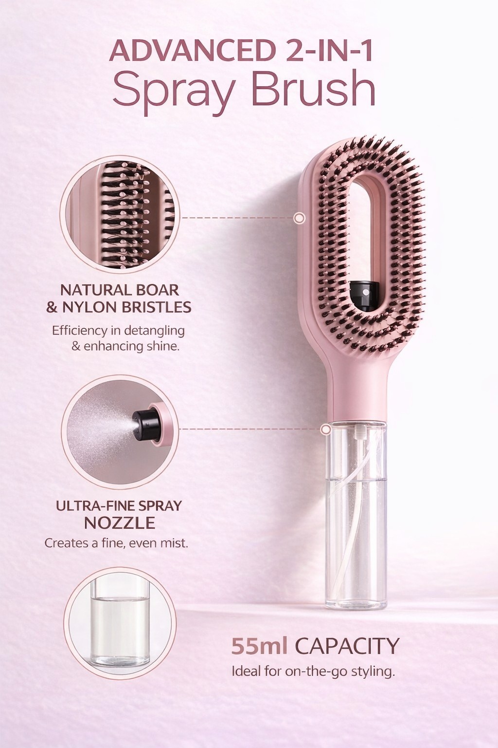 SPRAY HAIR BRUSH Detangler Portable Water Mist Comb Anti Frizz Brush and Comb