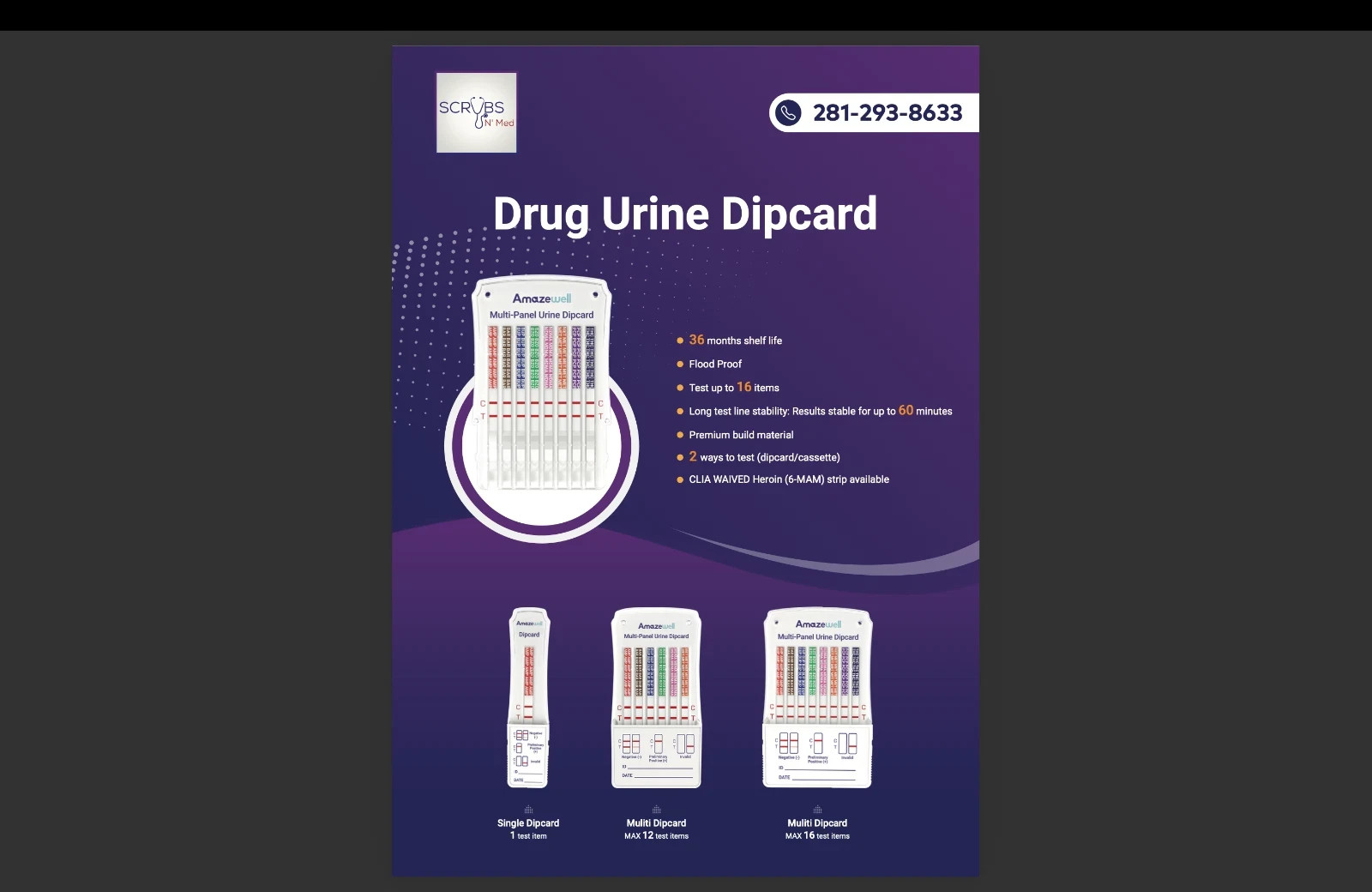 6 Panel Urine Drug Test Card – AMP-COC-MAMP-OPI-THC -BZO-Clia Waived – 100 Pack
