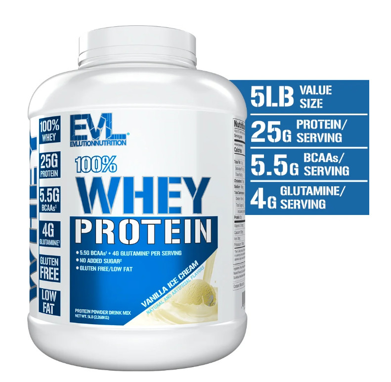 EVL 100% Whey Protein Vanilla 5LB 25g Protein Gluten Free