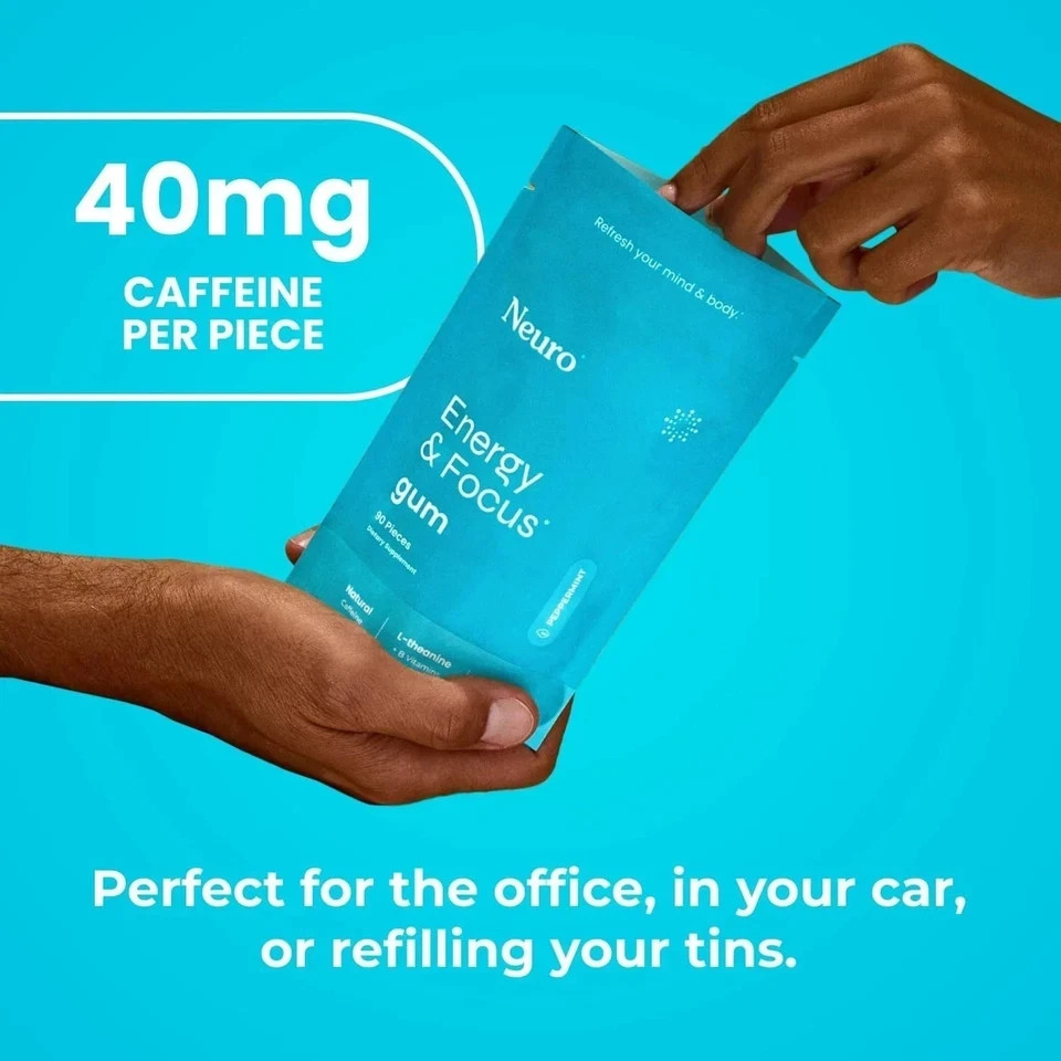 New Neuro Mints Energy and Focus 90 Pieces Peppermint Natural Caffeine Exp. 2/28