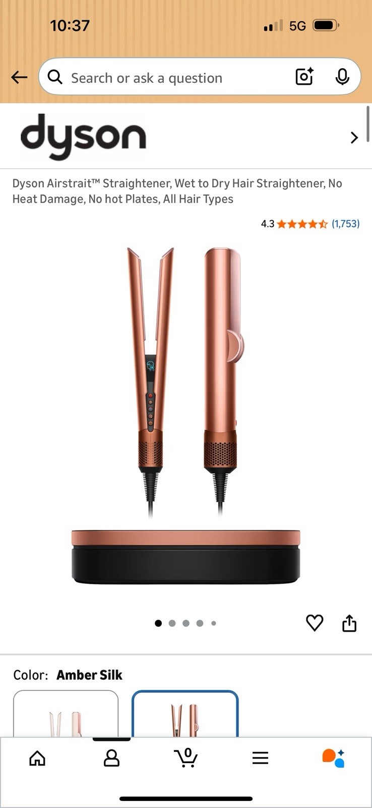 Dyson Airstrait Wet & Dry Straightener Amber Silk No Heat Damage No Hot Plates