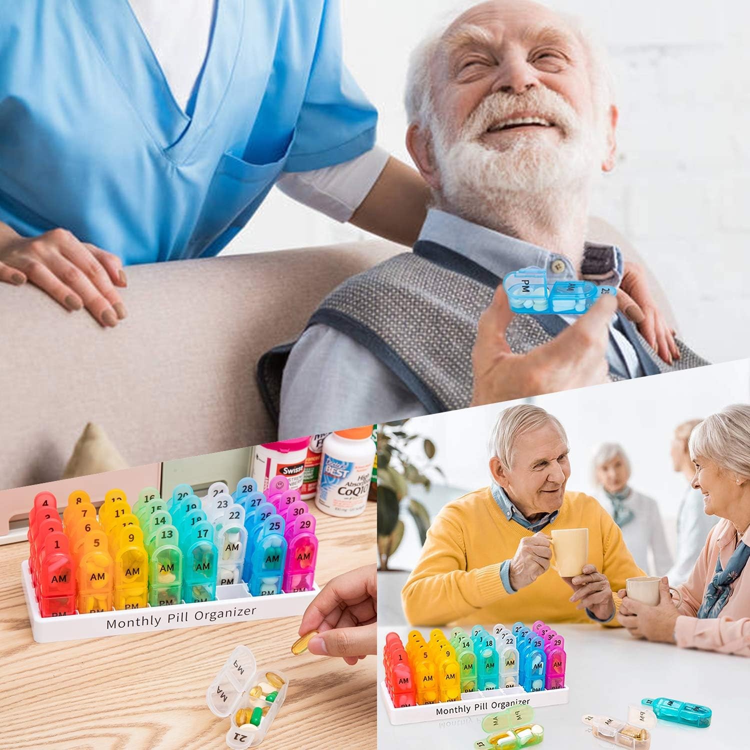 Monthly Pill Organizer 2 Times a Day, 30 Days Pill Box AM PM, 4 Week Pill Cases