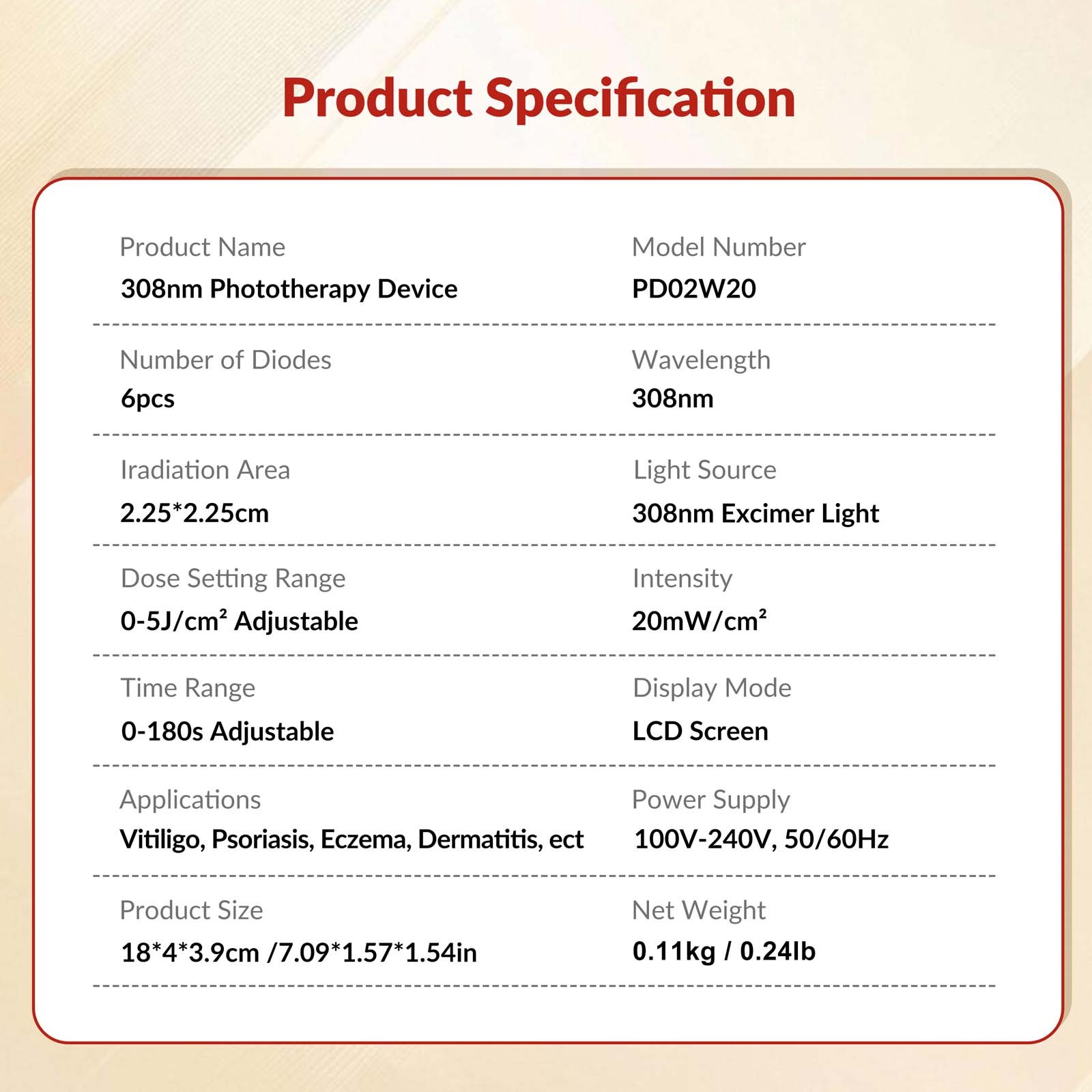 308nm Excimer Lamp UVB Light Therapy Unit 6 Diodes 20mW/cm2 Rechargeable Home