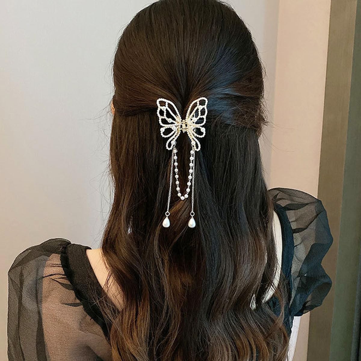 GeoGeoDIY 4 PCS Butterfly Tassel Hair Clip Set, 4 Count (Pack of 1), Gold
