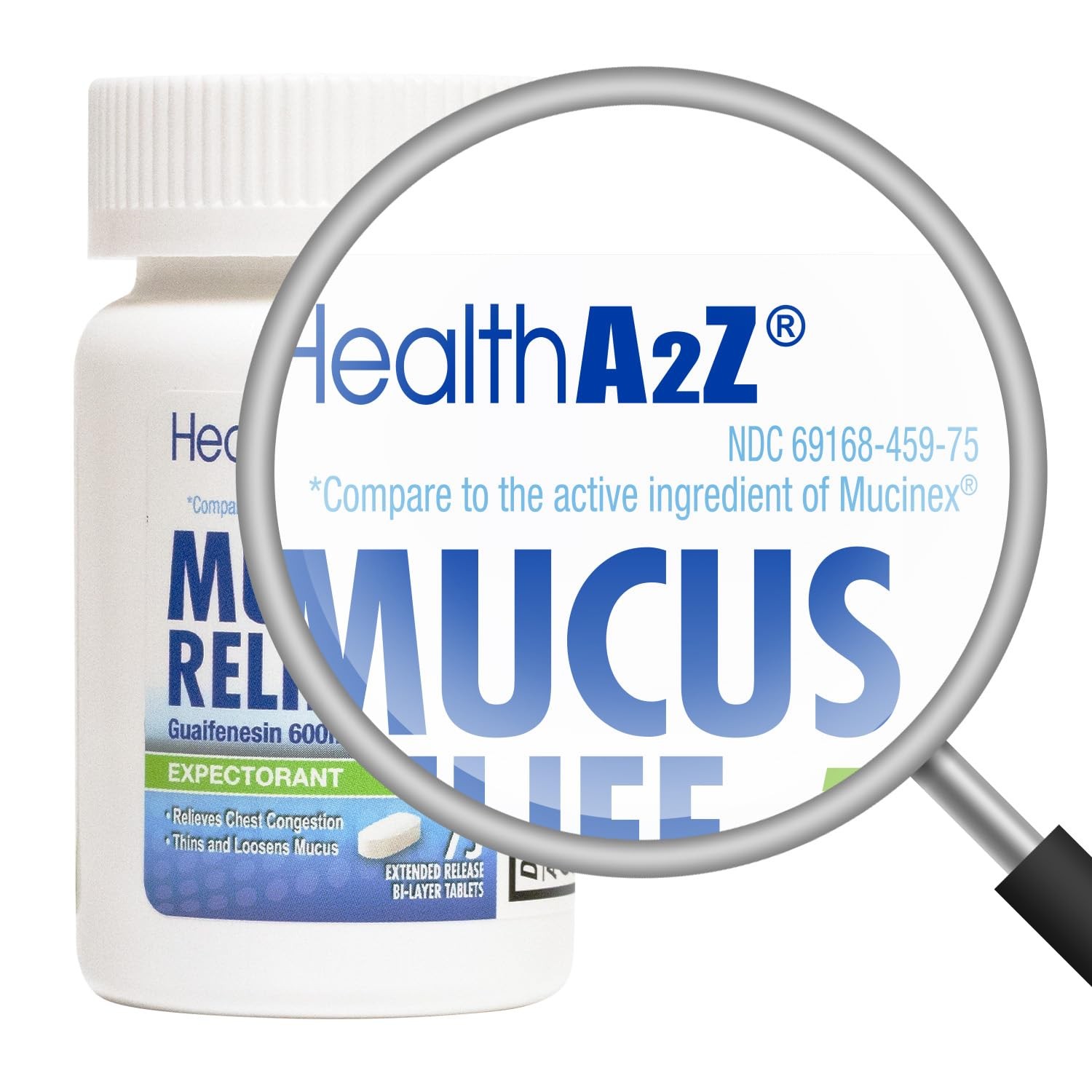 HealthA2Z® Mucus Relief | Guaifenesin 600 mg | 12 Hour | No 75 Count, White
