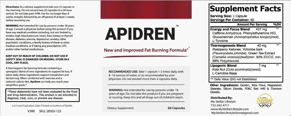 Apidren, formula to help you burn fat-60 Capsules – Free Ship | Pack of 3
