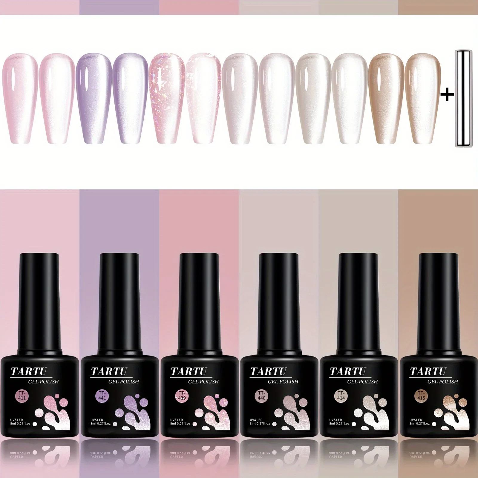 6Pcs Cat Eye Gel Nail Polish Set UV LED Soak Off Nail Art Kit 8ml