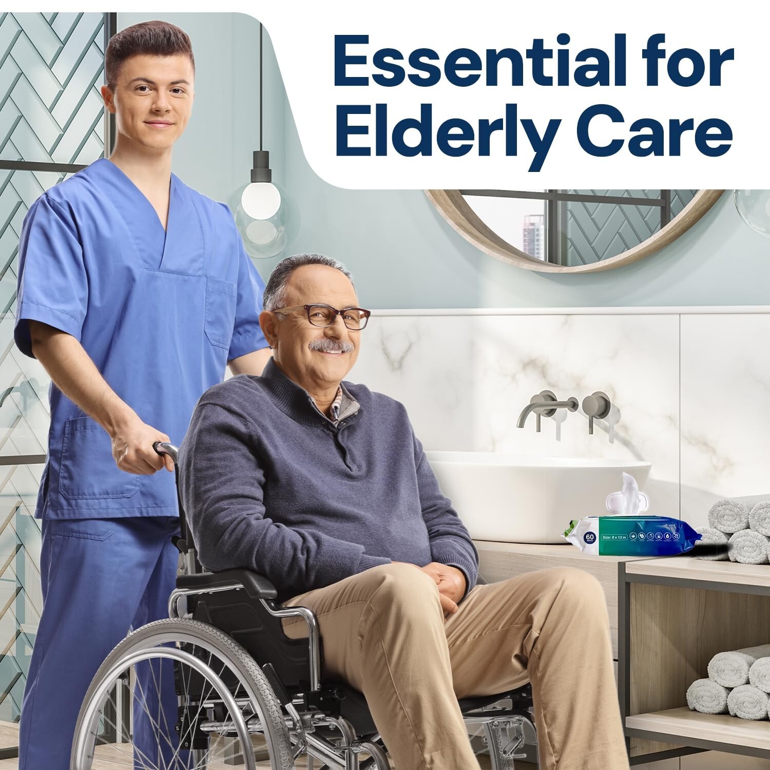 Adult Wipes For Elderly – 8″x13″ 240ct (4 Packs of 6) Huge & Soft Body Wipes